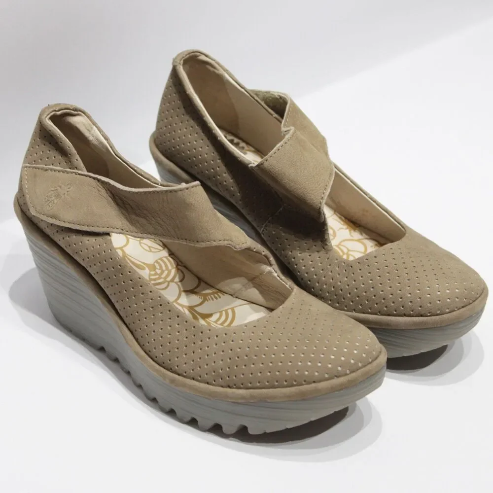 Fly London Yasi Brown Leather Mary Jane Wedge Sandals ~ Size 7.5/8 US (38EU)